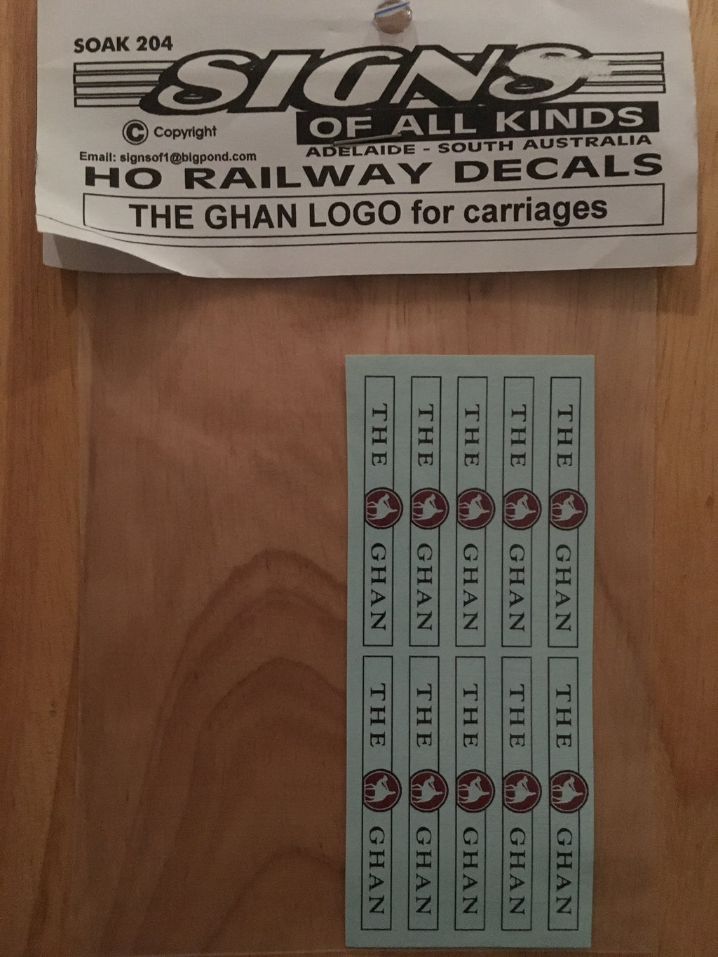 SOAK 204: Decal “The Ghan” Logo for HO Carriages