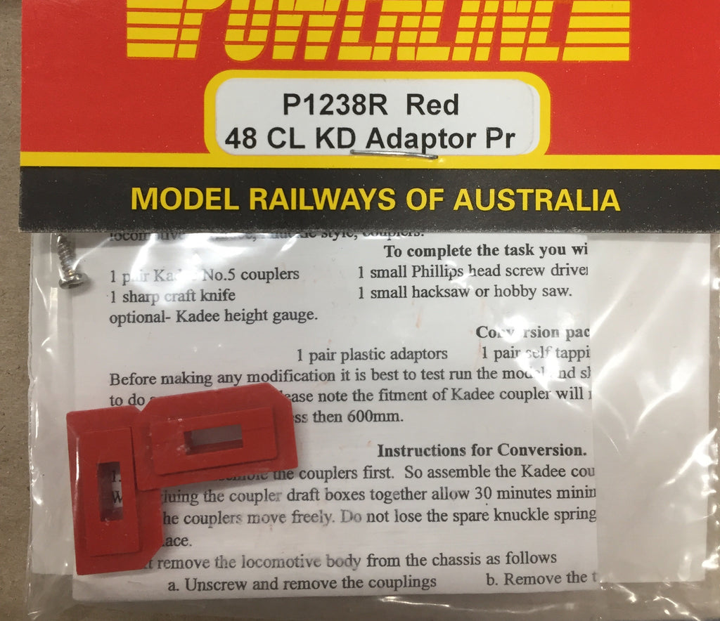 P1238R POWERLINE Parts 48 Class loco kadee adaptors in RED 1 pair.