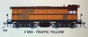 800 class DC Powered - Locomotive No 804 in TRAFFIC YELLOW - SOUTH AUSTRALIAN RAILWAYS:  SDS Models NOW AVAILABLE: