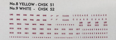 CHSK 52W in white OZZY PASS DECAL : Ass, codes & car No's of LHG, SHG, CHG, PHG, JHG, GHG, TAM, MCE, MFE, LHO, LHY,  with 