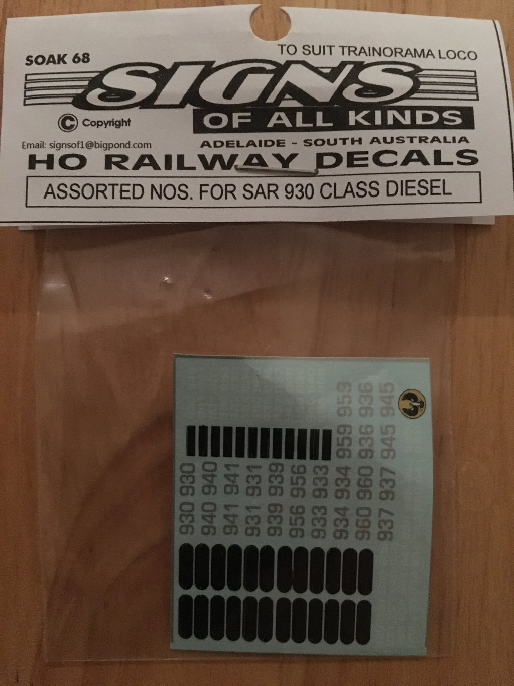 SOAK 68 DECAL for Assorted Nos for SAR 930 class diesels Locomotives