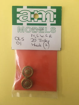 O Scale OLS-01 NSWGR 20” Trolley Wheels (2) O scale model detailing parts - AM Models