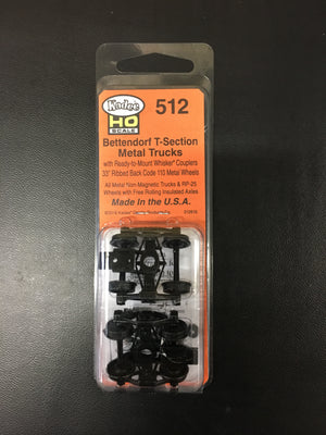 #512 HO Scale Bettendorf T-Section Trucks with Ready-to-Mount Couplers, 33
