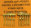 AIR HOSE #64.1 - AIR HOSES - 4 TWIN, 6 SINGLE 9 mm long NSWR Diesel Locomotive, Ozzy Brass