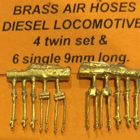 AIR HOSE #64.1 - AIR HOSES - 4 TWIN, 6 SINGLE 9 mm long NSWR Diesel Locomotive, Ozzy Brass