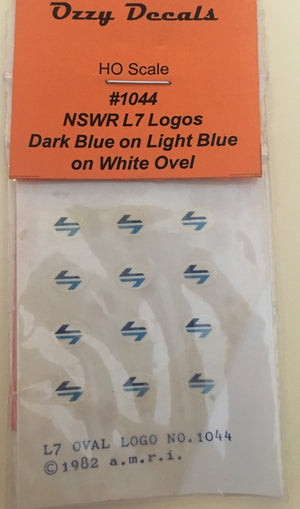 Ozzy Decals: LOGO'S 1044 NSW / SRA L7, Dark Blue on Light Blue on white oval back ground,