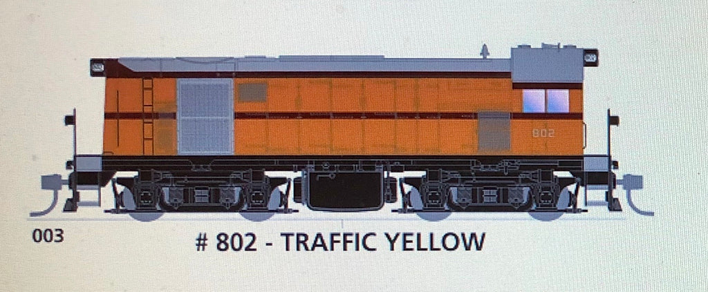 800 class DC Powered,  - Locomotive No 802 in TRAFFIC YELLOW - SOUTH AUSTRALIAN RAILWAYS:  SDS Models NOW AVAILABLE:.