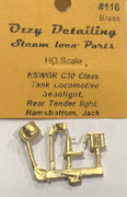 Steam, Detailing parts for C30 front & rear headlights Ramsbottom & Jack.  #116 Ozzy Brass