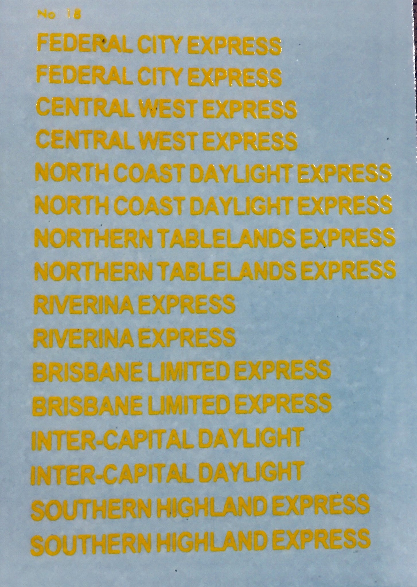 56 TRAIN NAMES for Air Condition RUB sets PASSENGER CARS Ozzy NSWGR