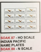 SOAK  88 N scale DECAL for INDIAN PACIFIC coach's name LOGOS 10 per pack N scale