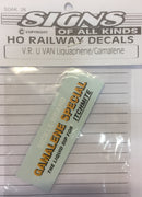 026 HO DECAL for  U VAN  Vic, Rail "LIQUAPHENE-GAMALENE SPECIAL" name boards,  - SOAK