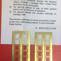 AM Models : CV09 brass etched NSWGR 28” Passenger Car Window Frames for First Class Cars ete.