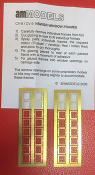 CV09 brass etched NSWGR 28” Passenger Car Window Frames for First Class Cars ete. - AM Models