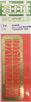 O Scale :  OAM 04 NSWGR Contractors Brass Locomotive Cab Side Numbers, O Scale model detailing parts - AM Models