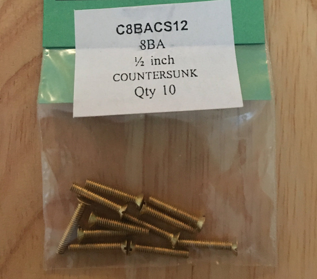 8BA Countersunk 1/2 inch BRASS SCREWS Qty 10