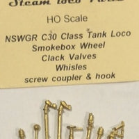 Steam, Detailing parts  can be use on (ARM's K1353 LOCO) Smokebox Spoke Wheel, Clack Valves, Whistle, Front Hook :  #118  Ozzy Brass