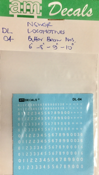 DL04 AM Models Decal: DL04 Steam Locomotive white Buffer Beam Numbers 6", 8" 9" & 10" inch, NSWGR
