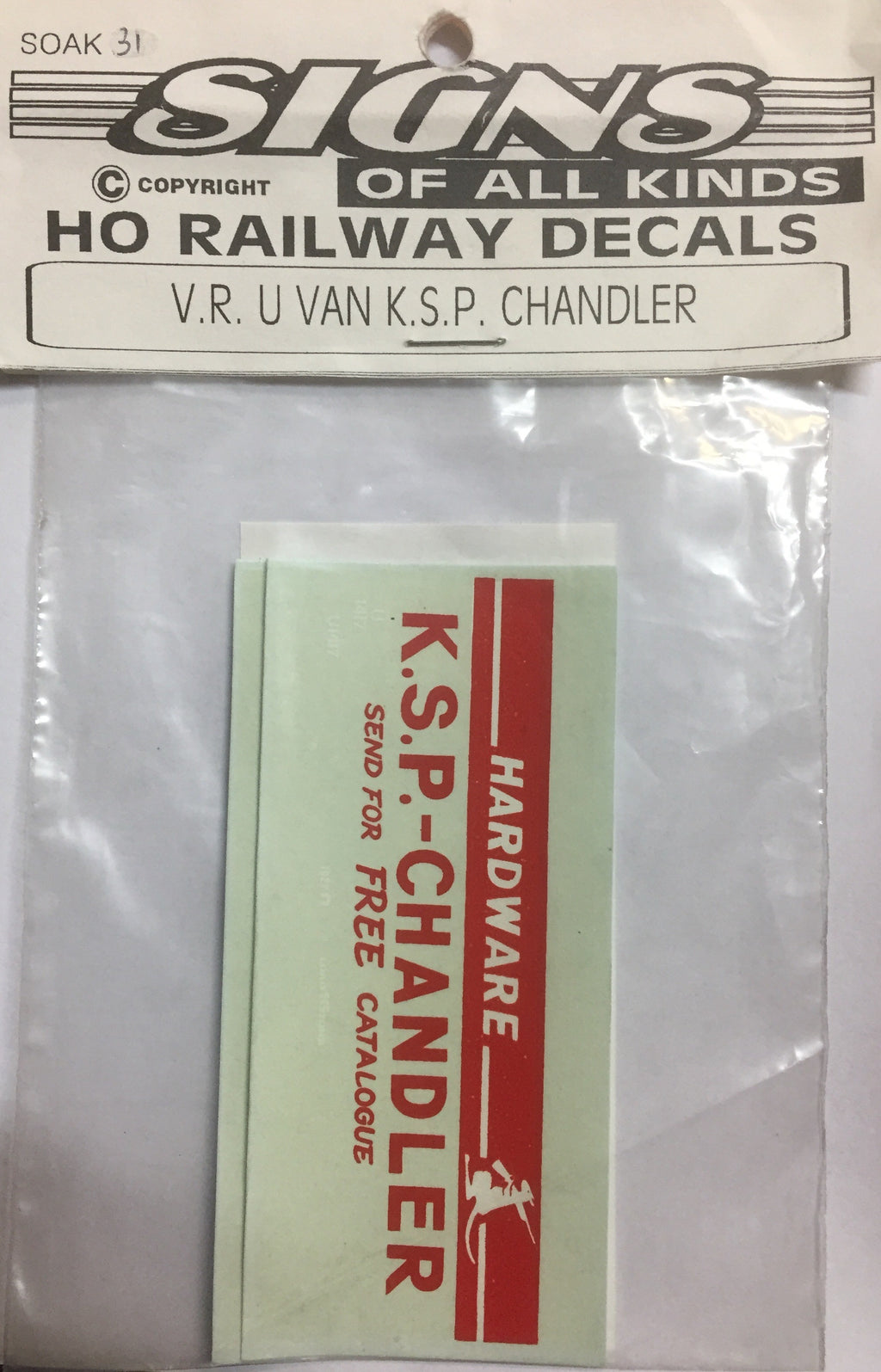 SOAK 31 - U VAN SOAK  Decal Vic, Rail "K.S.P. CHANDLER" HO