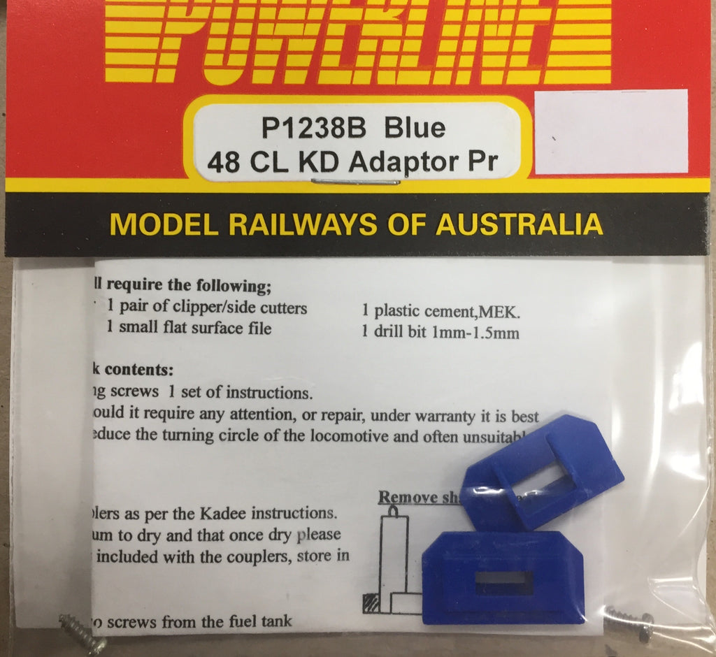 P1238B POWERLINE Parts 48 Class loco kadee adaptors in BLUE 1 pair.