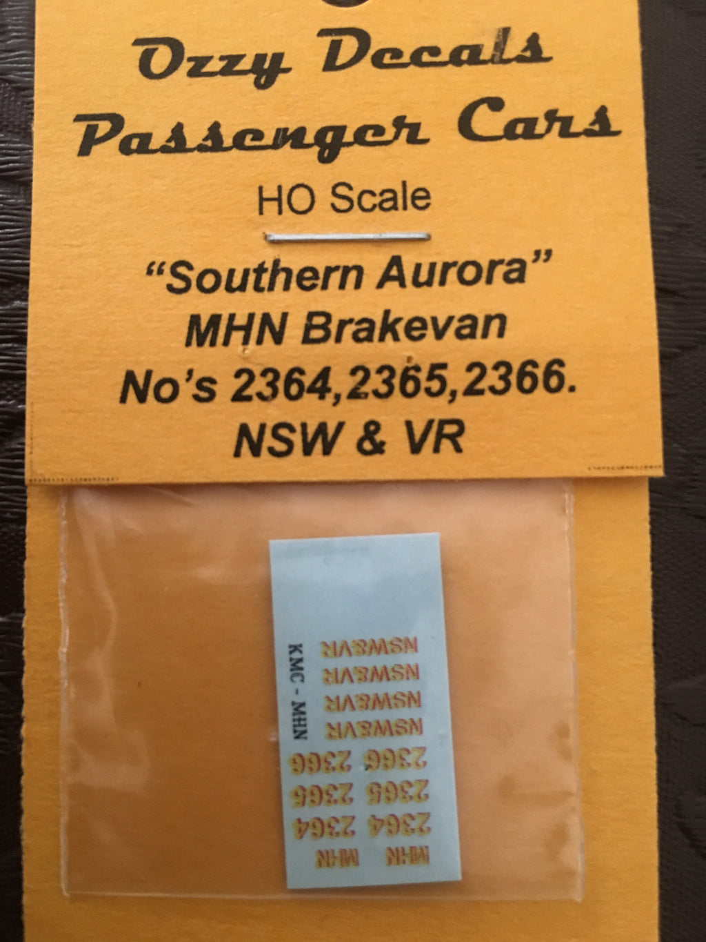 Ozzy Decals: "Southern Aurora" MHN Brakevan No's 2364,2365,2366 NSW & VR