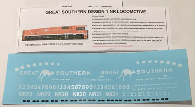 SOAK 249 DECAL 'NEW' GREAT SOUTHERN NR Class locomotive Sheet Design No1. HO