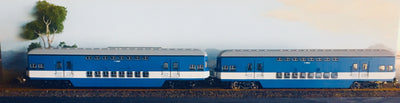 SYDENY ELECTRIC SUBURBAN TRAILERS: Blue/ Low White line T 4833 / T4820 Casula Hobbies: RTR : 2 car 1974 set