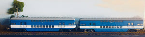 ELECTRIC SUBURBAN TRAILERS: Blue/ Low White line T 4833 / T4820 Casula Hobbies: RTR 1964 Sydney Electric Suburban Trailers: 2 car 1974 set