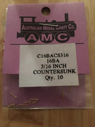 16BA Countersunk 3/16 Inch BRASS SCREWS Qty 10