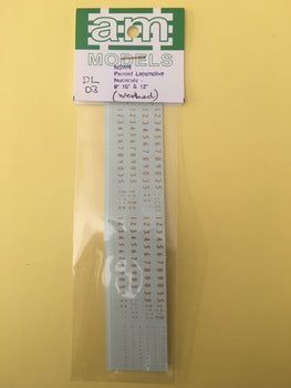 DL03 AM Models DECAL : LOCOMOTIVE Numerals 9",10" & 12" inch weathered buff. NSWGR