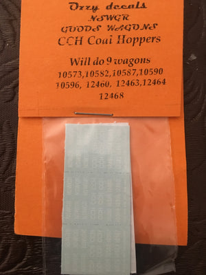 CCH Ozzy Decals: CCH 4 wheel Coal Hoppers, Sheet will do 9 wagons
