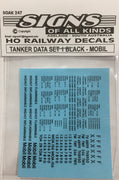 SOAK 247  DECAL 'NEW' TANKER DATA Sheet SET-1 Black. MOBIL . black on clear  HO