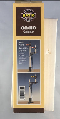 RATIO: 469 GWR Junction / Bracket Signal makes 1 of these configurations includes 2 home & distant Arms, Plastic Kit OO Gauge.