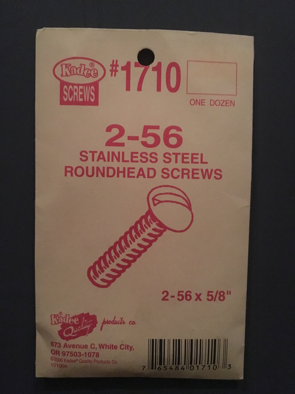 #1710 (2-56 x 5/8) Stainless Steel Roundhead Screws