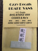 Ozzy Decals Brake Van : BHG Brake Van: Codes & Numbers: Pk3. sheet will do two vans.