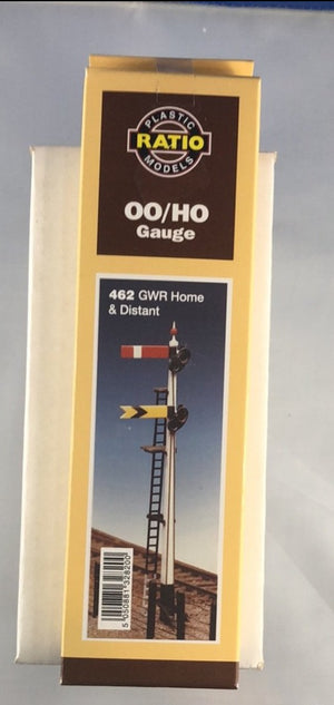 Ratio: 462 GWR Home & Distant Signal 2 Arms, 1 Post Plastic Kit OO Gauge.