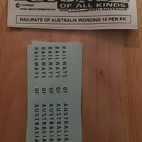 SOAK 180 RAILWAYS   OF  AUSTRALIA WORDING 10 off,(note 2mm HIGH)