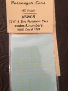 PASSENGER CAR DECAL #1087 NSWGR Passenger Car: 72'6" & End Platform Cars, Ozzy Decals