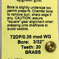 11020-6  NWSL 72DP/0.35mod WG 20 Teeth upgrade brass gear HO  #11020-6 *