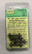 7103-4 NWSL-110 Tread (Nickel Plated brass) 26" HO gauge wheelset, axle 3/32" x 1.025" x 1/16" insulated one side. (4)  #7103-4  **
