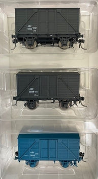 ABV Pk4: NSWR ABV Arnott’s Biscuit Van with BOARDED SIDE: Mix Pack : 3 Vans : Grey ABV 9393, Grey ABV 20468, Blue ABV 7604