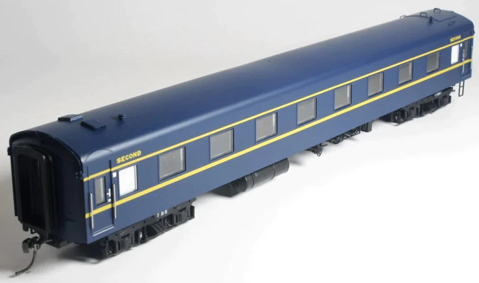 PC-421D Powerline S-Type Carriage (Broad Gauge) #7BS Second-Class VR Blue/Gold Sans-Serif